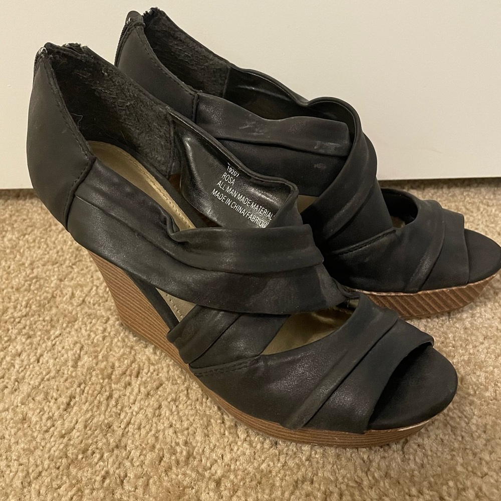 Maurice’s Black Faux Leather Wedge Heels